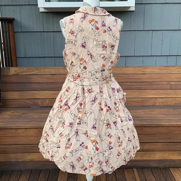 Modcloth Cream Polka Dot Community Brunch Bespeckled Corgi Dress XL - Picture 4 of 7